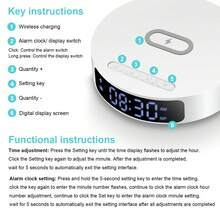 2-In-1 Wireless Charger With Time Display And Alarm Clock Function, Suitable For Bedroom Or Desk, Charging Base Compatible With IPhone 17/16/15/14/13/12/11 Pro Max/Mini/Plus/XR/XS/X/8, Compatible With AirPods 2/3/4/Pro/Pro 2, Compatible With Samsung S25/S23/S22/S21/S20, Galaxy Buds - White - View 7