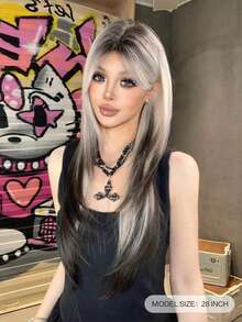 1 Tóc giả thẳng tổng hợp nhiều màu chịu nhiệt, bóng mượt, làm từ sợi, thích hợp sử dụng hàng ngày, vẻ ngoài tự nhiên và chân thực (không bao gồm phụ kiện) - Tóc vàng ombre - Xem 3