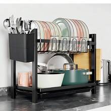 2-Tier Dish Drainer With Removable Trays - 黑色 - 查看 1