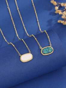 1 Modern White Necklace - Oval Design For Collarbone - White - View 5