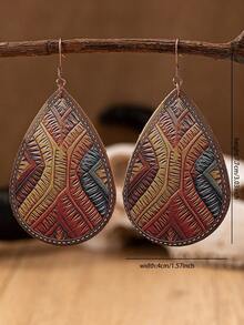 1 Pair Western Pattern Printed PU Leather Earring , Pattern Western Earrings Jewelry For Women - PU Leather Printed Pattern Earrings - View 2