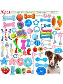10pcs Random Color & Style Durable Chew Toys - Spring/Summer Outdoor Breathable Interactive Training Chew Toys, Various Shapes & Textures, Plastic Material, Diverse Colors & Styles, Suitable For Small & Medium Dogs. Large Dogs Have Strong Biting Force And May Easily Damage Toys.