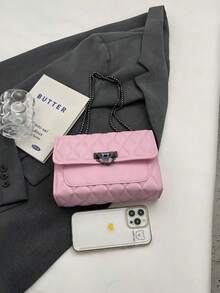 Vintage-Inspired Quilted Crossbody Bag With Chain Strap & Turn-Lock Closure - Structured Mini Square Purse In Solid Color For Underarm Shoulder Carry, Retro Style Day-To-Night Versatile Bag.This Vintage-Inspired Quilted Crossbody Bag Features A Chain Strap And Turn-Lock Closure, Designed As A Structured Mini Square Purse In Solid Color For Underarm Shoulder Carry, Perfect As A Retro Style Day-To-Night Versatile Bag. Quilted Crossbody Bag, Chain Strap Purse, Vintage Shoulder Bag, Mini Square Bag, Turn-Lock Closure, Underarm Purse, Retro Style Bag, Day To Night Bag, Structured Handbag, Solid Color Bag, Compact Purse, Versatile Crossbody, Antique Style Bag, Evening Bag, Casual Shoulder Bag, Going Out Purse, Women's Accessory.Bestseller In Multi-CompartmentWomen Shoulder Bags - 粉色 - 查看 7