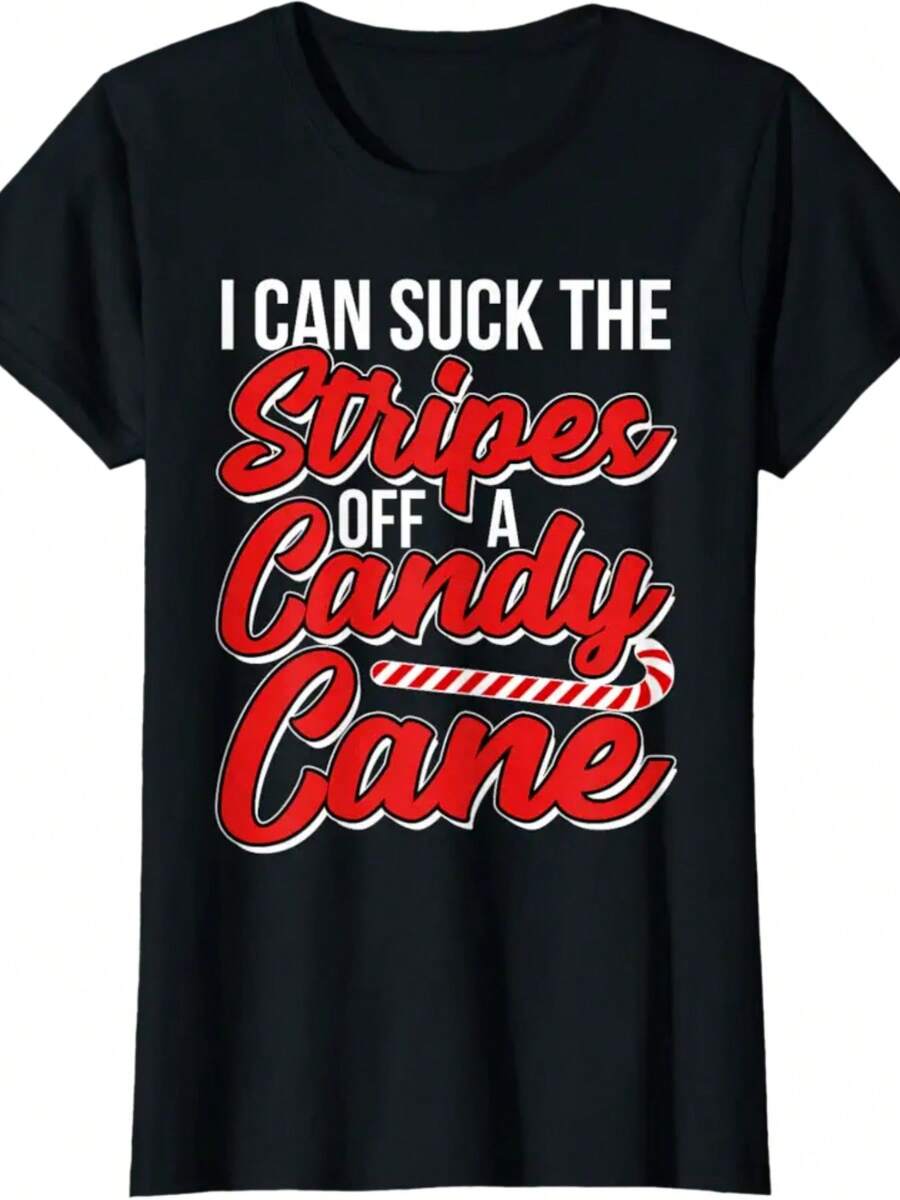 I Can Suck The Stripes Off A Candy Cane Naughty Xmas T-Shirt - 黑色 - 查看 1