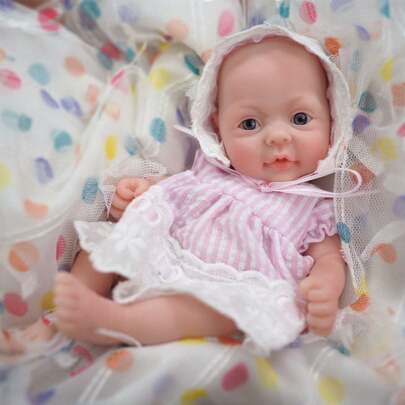 7英寸硅胶全身重生娃娃索菲亚，逼真迷你可爱娃娃，儿童惊喜礼物，圣诞节/生日礼物（含随机喂养配件）