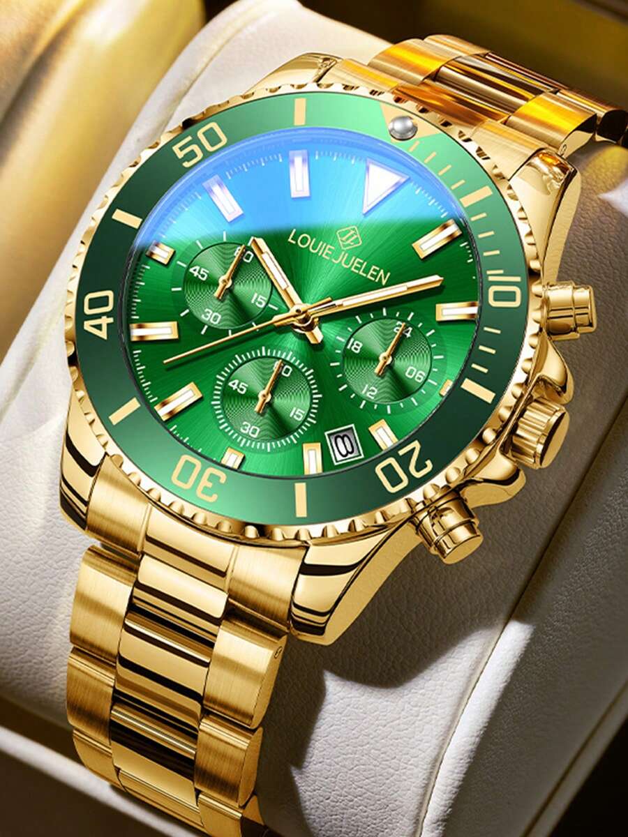 1pc Men's High-End Steel Band Luminous Business Casual Multi-Function Quartz Wrist Watch - WATCH - View 1