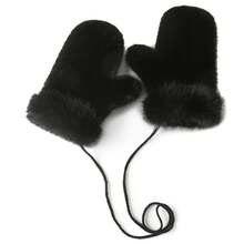 Furry Gloves Winter Korean Version Cute Versatile Plush Warm Gloves Solid Color Mink Fur Mittens - màu đen - Xem 12