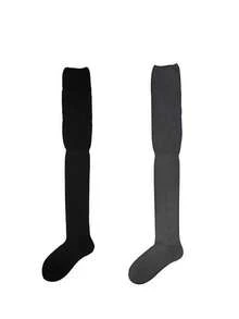 2 đôi tất dài đến đùi dành cho nữ, kiểu xếp lớp, tất trắng cao đến đầu gối, tất màu trơn, thích hợp để phối cùng bốt. - Nhiều màu - Xem 6