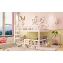 Children's Bunk Bed 140*200, Children's Bed, Bunk Bed With Ladder, Loft Design, Solid Wood Bunk Bed Frame, Grey - White + Wood + Wood - View 11