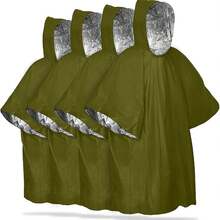 Poncho de Emergencia de 4 Piezas y Forro de Manta de Mylar, Manta de Supervivencia con Aislamiento de Película de Aluminio, Poncho Impermeable y a Prueba de Viento Adecuado para Situaciones de Emergencia al Aire Libre, Camping y en el Coche (Verde) - verde - Ver 1