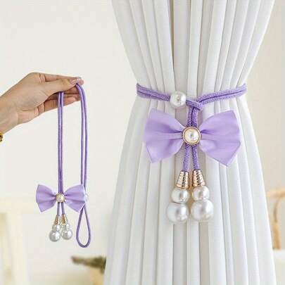 [Elegant|Adjustable Bow] 2pcs Elegant Adjustable Bow Curtain Tiebacks| Durable Polyester, Window Decor For Living Room, Bedroom, Formal Events| Sophisticated Accents, Highquality Finish