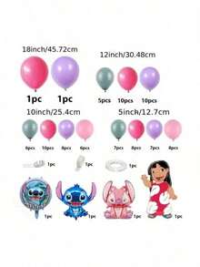 94pcs Stitch Themed Birthday Party Decorations, Wall Decor Photo Backdrop, Home Birthday Celebration Party Supplies Set, Suitable For Birthday Party Decor, Party Decorations, Holiday Decor, Mother's Day, Graduation Ceremony, Daily Gatherings, Back To School Season, Christmas Party And More Occasions. - Multicolor - View 4