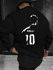 Printed Men's Crew Neck Sweatshirt With Running Silhouette MESSI Pattern Element, Hot Selling  Fun Pattern, Casual Crew Neck Polyester Fiber Men's Fashion Sweatshirt, Men's Clothing, Travel Date Vacation Holiday Gift - Xám - Xem 2