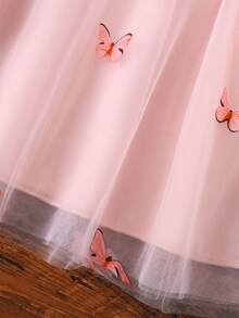 Robe mi-longue en maille d'été pour filles avec décoration de papillon 3D, convient pour les fêtes, les sorties quotidiennes et fait un excellent cadeau d'anniversaire pour les petites filles - Rose bonbon - Voir 6