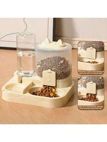 2-In-1 Cat Food And Water Bowls Set, Dry And Wet Separation, Durable Plastic Material, Pet Feeding And Watering Station, Easy To Clean, Suitable For Various Pets To Supplement Water And Healthy Feeding.