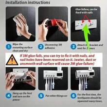 RAF 1 件紫外线消毒牙刷架，壁挂式 4 槽牙刷和智能牙膏分配器，浴室配件，带挤压式牙膏分配器套件的紫外线牙刷架，无需钻孔