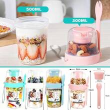 ¡Recomendado4 tazas de yogur de cereales con tapa y cuchara(Más 3 cepillos de limpieza),Recipientes de Avena 300 ml + 500 ml,a prueba de fugas, de yogur portátil, de harina de avena reutilizable¡Top de Temporada - 1 - Ver 9