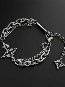 独特复古时尚休闲嘻哈明星吊坠双层手链，男女皆宜，适合日常佩戴、度假、音乐节、周年纪念日等场合，也是情侣礼物或送给她的礼物。 - 十字架 - 查看 5