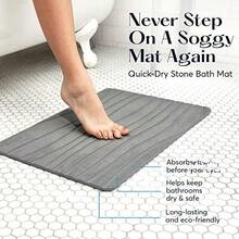 YESagoodShop - Stone Bath Mat  Diatomaceous Earth Shower Non-Slip Super Absorbent Quick Drying Bathroom Floor Easy To Clean (23.5 X 15 Slate) 1763697724240 - 灰色 - 2 件裝 - 查看 2