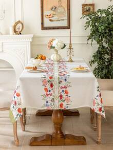 1 pieza Mantel rectangular estilo bohemio, estampado floral colorido, lavable, adecuado para decoración del hogar diaria, cocina, comedor, sala de estar, fiestas, citas, festivales, /verano - Flores silvestres con bordes verdes - Ver 10