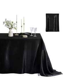 1件优雅香槟色桌布，长方形桌布，适用于婚礼装饰，可水洗重复使用，高品质涤纶缎面质感，适合婚礼、生日、餐厅、家庭聚会、户外派对等场合，可用作桌布、餐桌装饰和派对桌布。