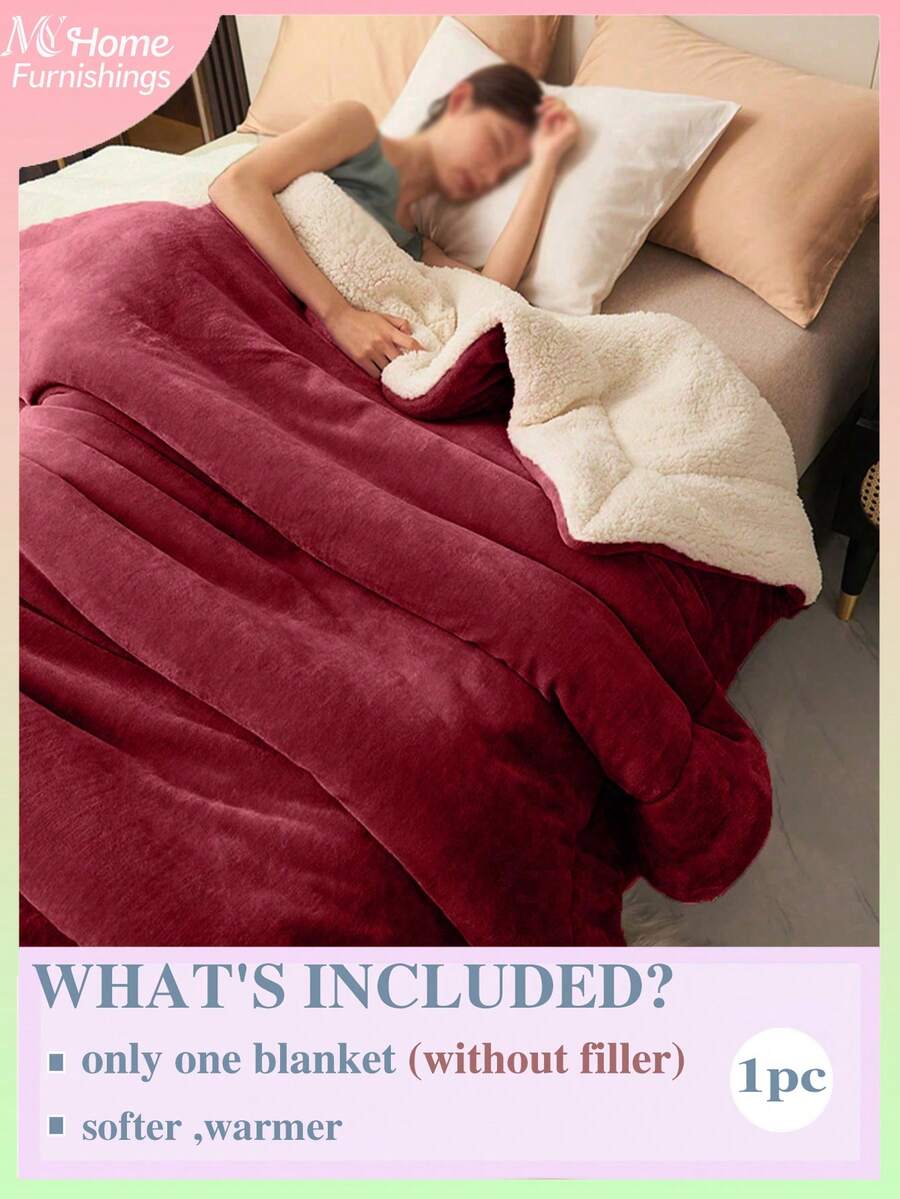 1 件勃艮第牛奶丝绒和羔羊毛混纺双层绗缝超柔软传统法兰绒珊瑚绒毛毯，适用于沙发、办公室、卧室、旅行和露营，多功能四季毛毯，可机洗，适合男孩、女孩、学生宿舍 - 酒紅色 - 查看 1