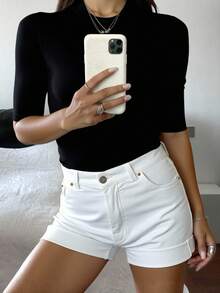 Livesso Women Plain Crew Neck Casual Top, Daily Wear - Black - View 1