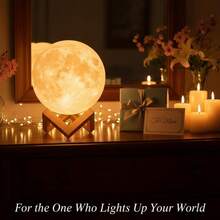 Moon Lamp - 3D Printed LED Night Light 6.3' With Wooden Base, White Elephant Gift For Women, Mom, Kids, Christmas Thanksgiving Table Decor Touch-Dimmable & Dual-Color, White & Yellow - 16 種顏色 - 查看 10