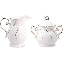 WSXC Sugar And Creamer Set Ceramic Creamer Pitcher And Sugar Bowl With Lid Creamer Pitcher With Handle Sugar Cube Dish Coffee Or Tea White With Gold Thread - Whitewithgoldthread - View 1