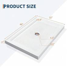 Shower Base  With Stainless Steel Drain, Shower Pan & Tray With Non-Slip Texture, Left/Right Drain - White - View 9