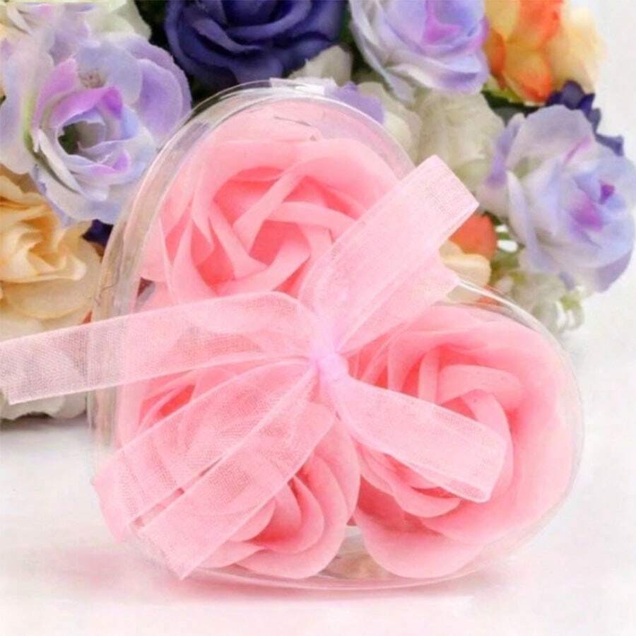 1 Paquete de Caja de Regalo de Jabón con Forma de Corazón y Aroma a Rosa, Regalo del Día de San Valentín, Regalo de Boda para Novia, Caja de Flores de Jabón Realistas, Regalo Creativo - Multicolor - Ver 1