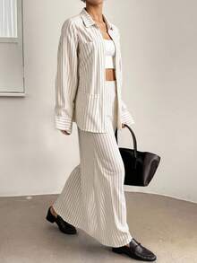 DAZY Women's Casual Striped Shirt And Skirt 2 Pieces Set Lounge Sets For Women - Apricot - View 7