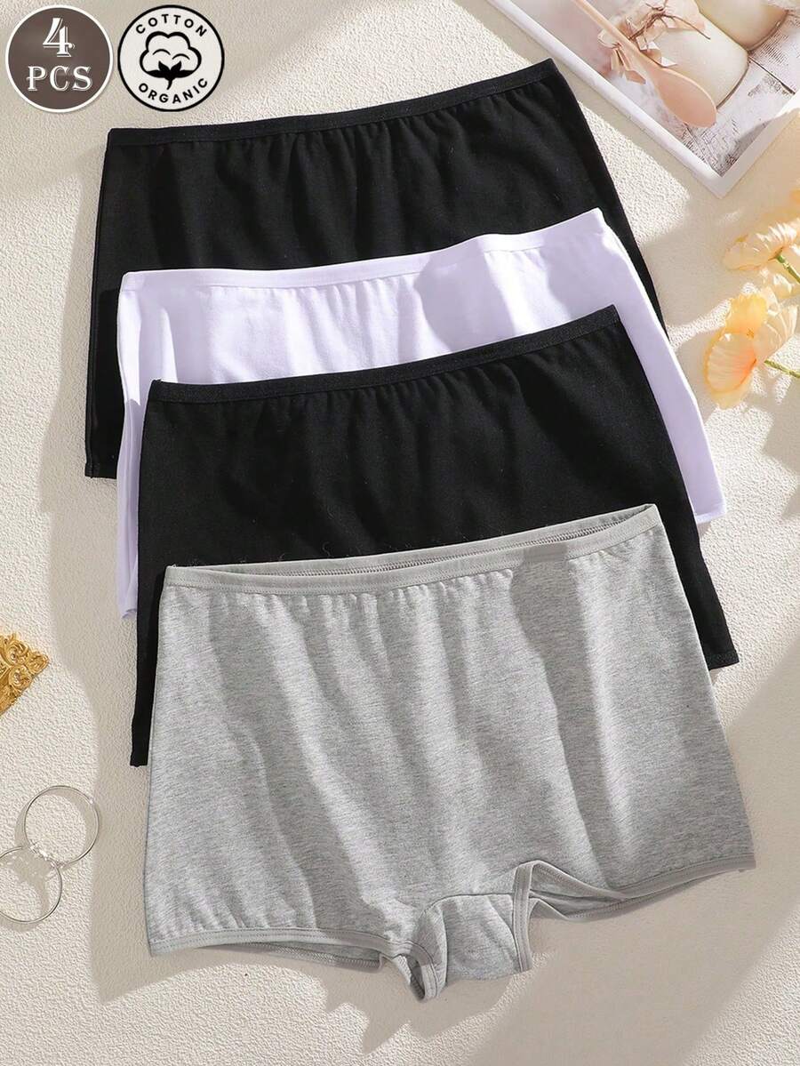 4 件套女士多色舒适透气休闲内裤 - 舒适简约浪漫 - 法式成熟魅力 - 优雅面料低腰内裤,适合所有季节 - 彩色 - 查看 1