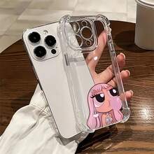Funda para teléfono con diseño de personaje de dibujos animados en color rosa chicle, compatible con teléfonos ,  17,  16 Pro Max,  15 Pro Max,  13 y  12. Fabricada en TPU, ofrece protección contra golpes y caídas. Un regalo perfecto para amigos, familiares, cumpleaños y ocasiones especiales. - transparente - Ver 1