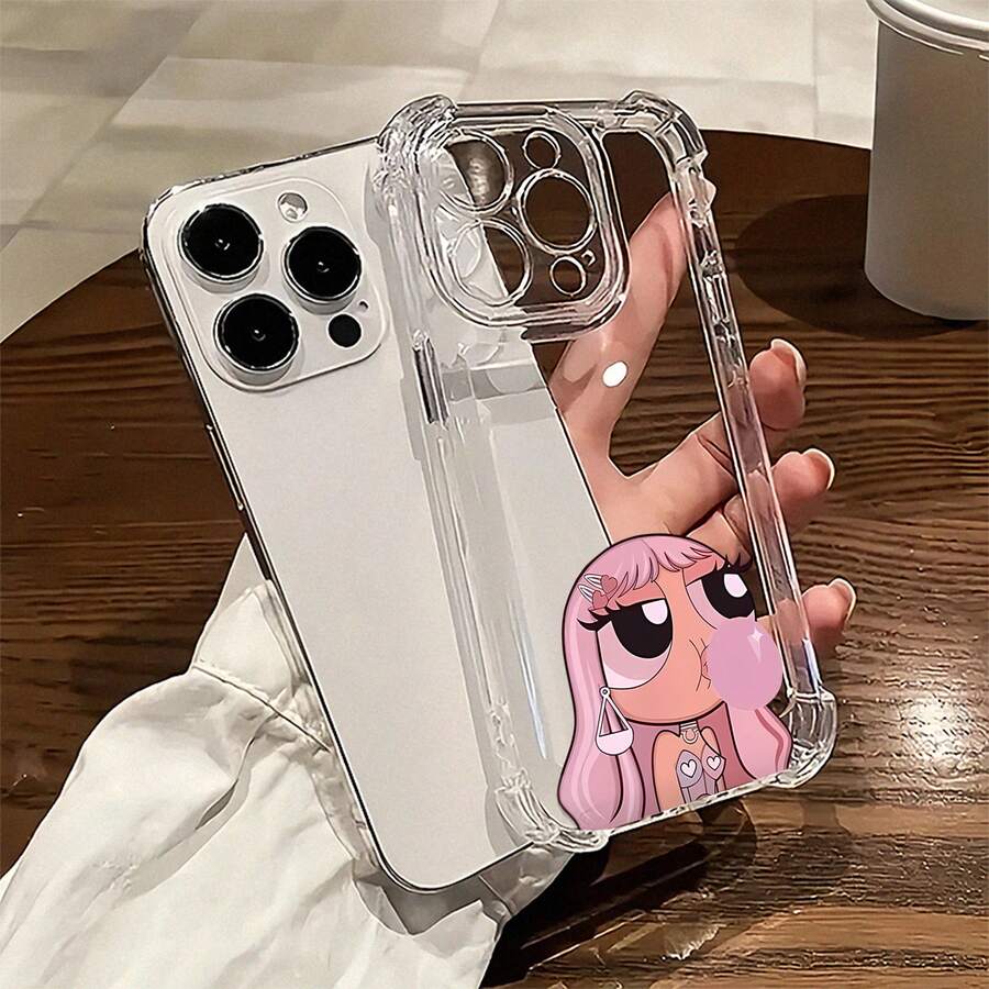 Funda para teléfono con diseño de personaje de dibujos animados en color rosa chicle, compatible con teléfonos ,  17,  16 Pro Max,  15 Pro Max,  13 y  12. Fabricada en TPU, ofrece protección contra golpes y caídas. Un regalo perfecto para amigos, familiares, cumpleaños y ocasiones especiales. - transparente - Ver 1