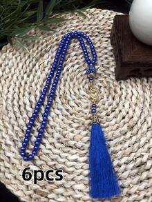 1串/6串伊斯兰祈祷念珠，99颗玻璃仿珍珠线珠，用于穆斯林礼拜和阿拉伯赞美手链 - 彩色 - 查看 10