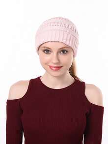 1顶新款欧美针织马尾辫开口帽，多功能保暖时尚女式户外帽 - 1pcs - 查看 10