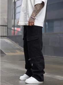 1pc Men's Multi-Zip Casual Cargo Pants, Loose Fit, Suitable For Beach, Daily Commute, Sports, Outdoor, All Seasons (Spring, Summer, Autumn, Winter). Fashion Streetwear Style, Boyfriend/Husband Gift, Anniversary Gift, Fall - Black - View 5