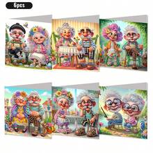 6pcs DIY Diamond Painting Birthday Greeting Card Set, Cute & Happy Grandma Theme Postcards, Unique Handmade Design, New Year Card, Birthday Wishes, Holiday & Event Party Greeting Cards, (Includes 6 Envelopes), Ideal For Expressing Warm Blessings To Elders, Family, And Friends, Diamond Painting Card Postcards To Express Heartfelt Sentiments, Best Gift To Show Your Feelings.