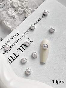 10 chiếc charm móng tay hình hoa ngọc trai giả 3D màu vàng và bạc, phụ kiện làm móng cao cấp cho ngày Valentine, phù hợp cho nhiều mục đích trang trí móng tay DIY. - Nhiều màu - Xem 7