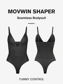 1pc Women Shapewear Jumpsuit, Tummy Control, Butt Lifting, Seamless Bodycon Slip Dress - Black - View 2