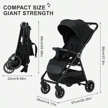 Lightweight Baby Stroller, Foldable Stroller, Widened Sunshade With Zipper, One-Touch Collection, Adjustable Backrest, Breathable Mesh, Easy To Carry, Suitable For Travel - Black - View 3