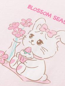 Balabala 2pcs/Set Tween Girls' Spring New Cotton Cartoon Print Raglan Sleeve Top And Pants Pajama Set - Pink - View 5