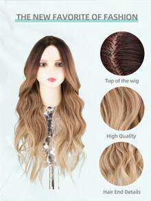 28 Inch Long Wavy Ombre Golden Synthetic Wig, Heat Resistant Fiber Wig Suitable For Women - Elegant Style, Natural Look, Fits All Light Blonde Tones - Multicolor - View 7