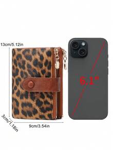 MIYIN Cartera vintage con cierre de botón, estilo casual de negocios con múltiples ranuras para tarjetas, monedero portátil de diseño plegable triple, cartera con cremallera de estilo retro, cartera de mujer con cierre de botón elegante para salidas diarias y compras, cartera, monedero pequeño, cartera con estampado de leopardo - Marrón - Ver 11