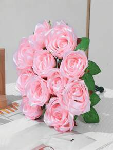 220Pcs Premade Pink Satin Ribbon Rose Petals Bulk With 20Pcs Flower Stems For Eternal Rose DIY Flowers Bouquets Everlasting Floral For Wedding Anniversary Valentine's Day Birthday - Pink - View 3