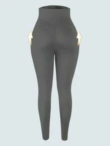 1 Stück Damen Thermohose mit hoher Taille in Große Größen - Dunkelgrau - Übersicht 3
