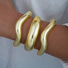 3pcs/Set High-End Asymmetrical Twisted Open CCB Bracelet, Suitable For Women, Daily Wear Or Gift - Gold - View 5