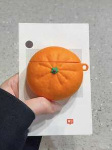 1个3D逼真橙色造型带吊坠保护套，兼容苹果第四代蓝牙无线耳机，1/2/3硅胶软套，Pro 3代，女士新款（不含耳机） - 橘色 - 查看 8