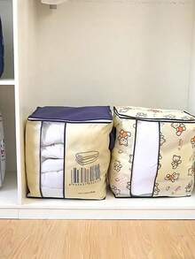 1pc Large Capacity Moving Packing Quilt Storage Bag Baby Room Storage Non-Woven Storage Bag Thickened Handheld Clothing Quilt Organizing Storage Bag Non-Woven Fabrics Large Capacity Clothes Storage Bag Organizer With Handle Foldable Futon Portable Quilt Storage Box Foldable Household Clothes Storage Bag Suitable For Home - Multicolor - View 3